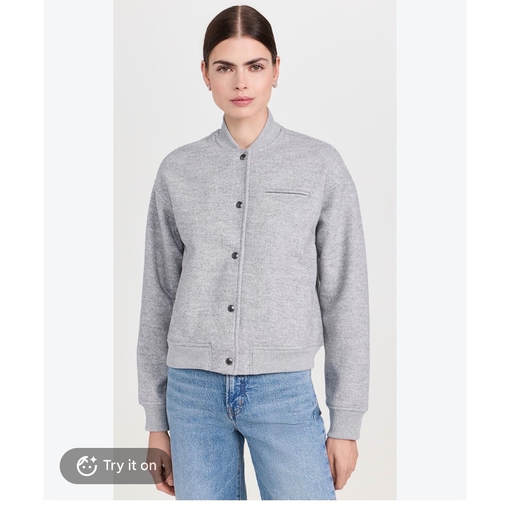 Madewell Knit Bomber Jacket Heather Gray Snap Front Pocketed Coat wool winter